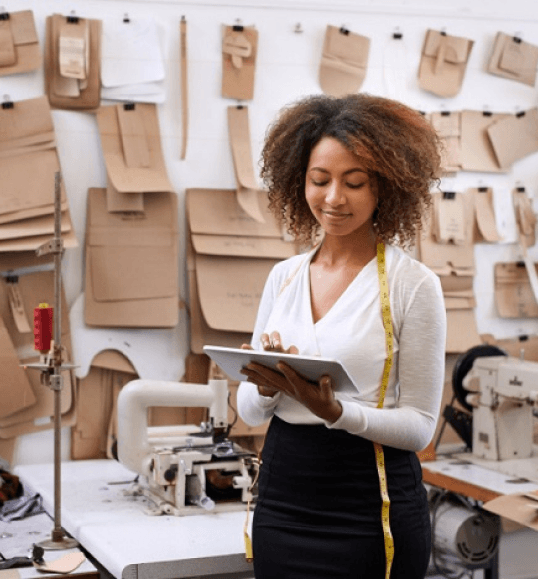 Woman pressing tablet